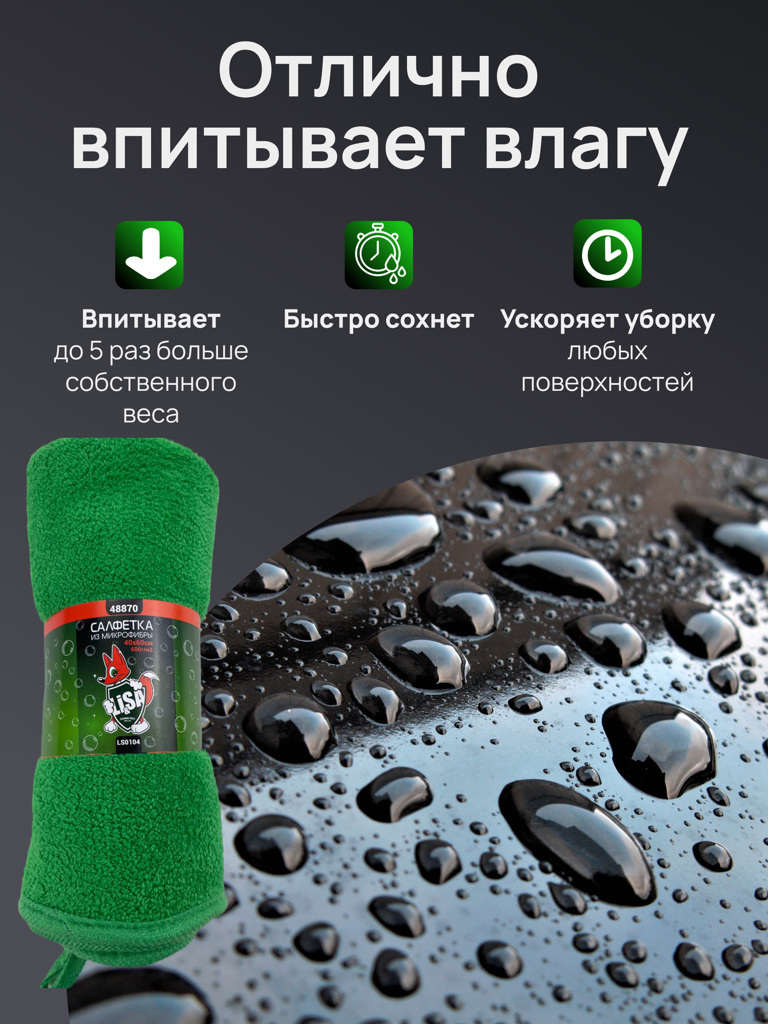 Салфетка микрофибра тряпка для авто 40х60см — фото 1