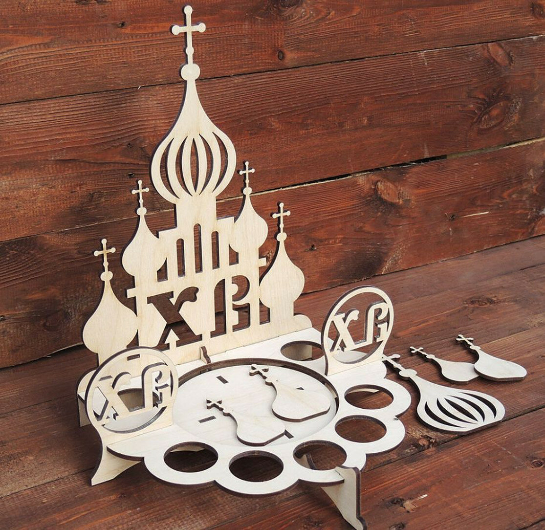 Подставка для кулича и яиц, деревянная, цвет бежевый, 1 шт. в упаковке — фото 1