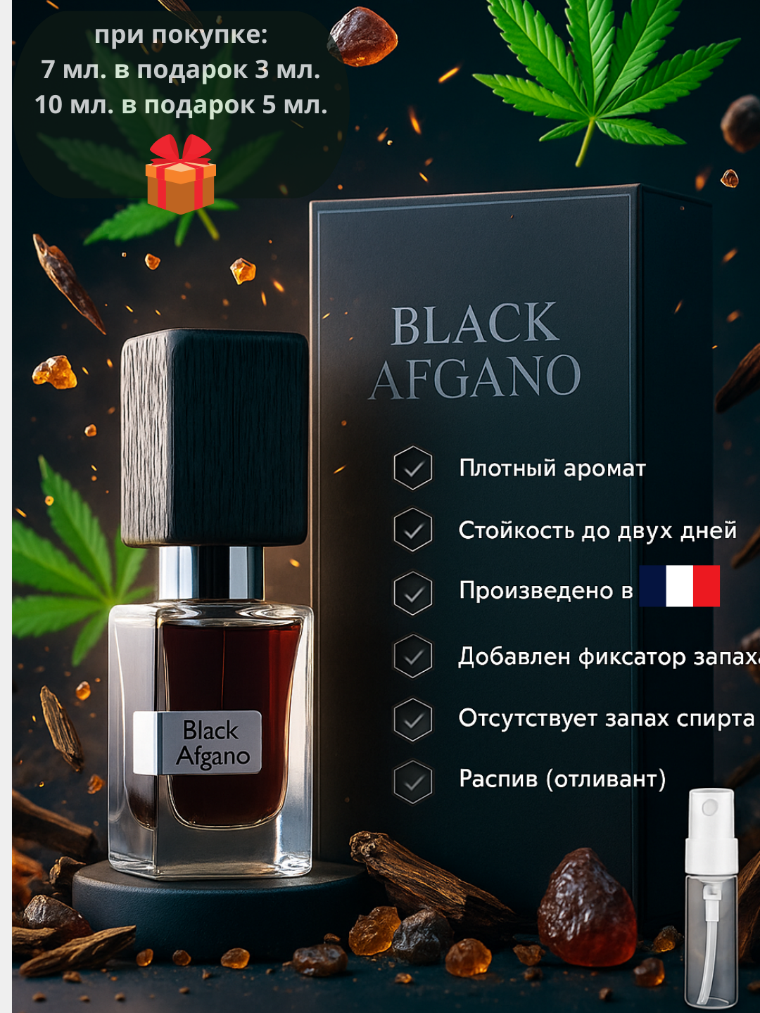 Духи мужские Nasomatto Black Afgano, стойкий парфюм для мужчин 7+3