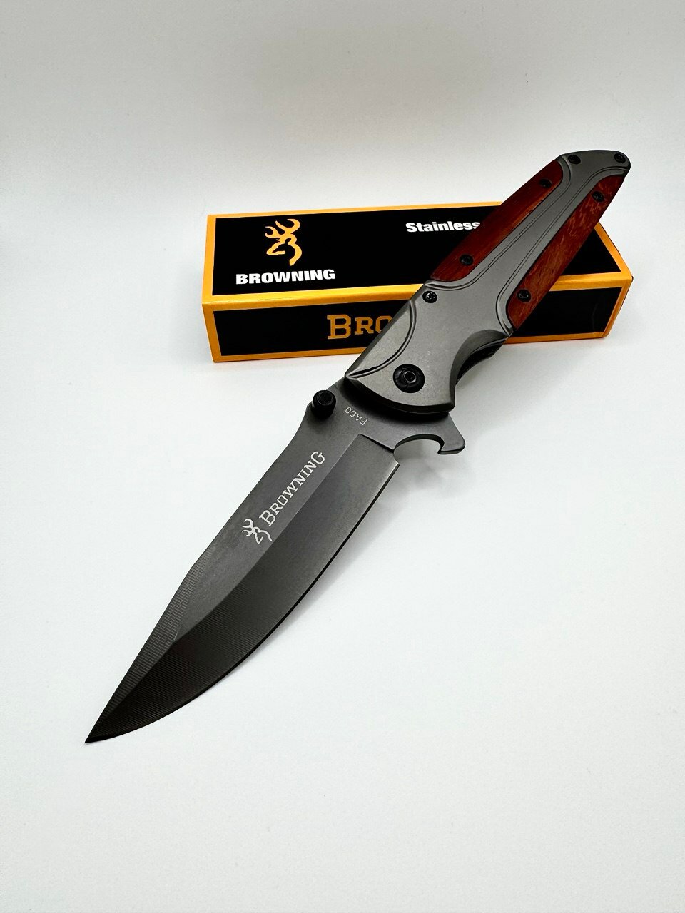 Складной туристический нож флиппер Browning, замок Liner Lock, рукоять G10, сталь 420