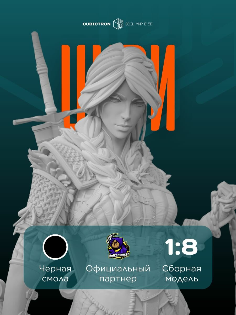 3D-фигурка "Цири" из видеоигры The Witcher, черная, SLA-печать, 281 мм