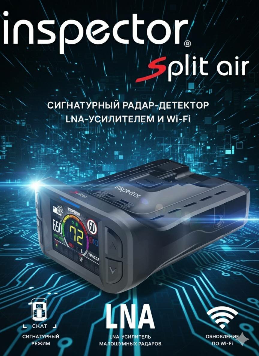 Радар-детектор INSPECTOR Split Air, с Wi-Fi модулем, LNA, крепление 360 градусов
