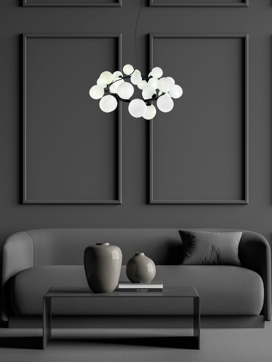 Люстра подвесная Lanbos, 25 ламп G9, 175 Вт LED, до 30 кв м, черная c белыми плафонами