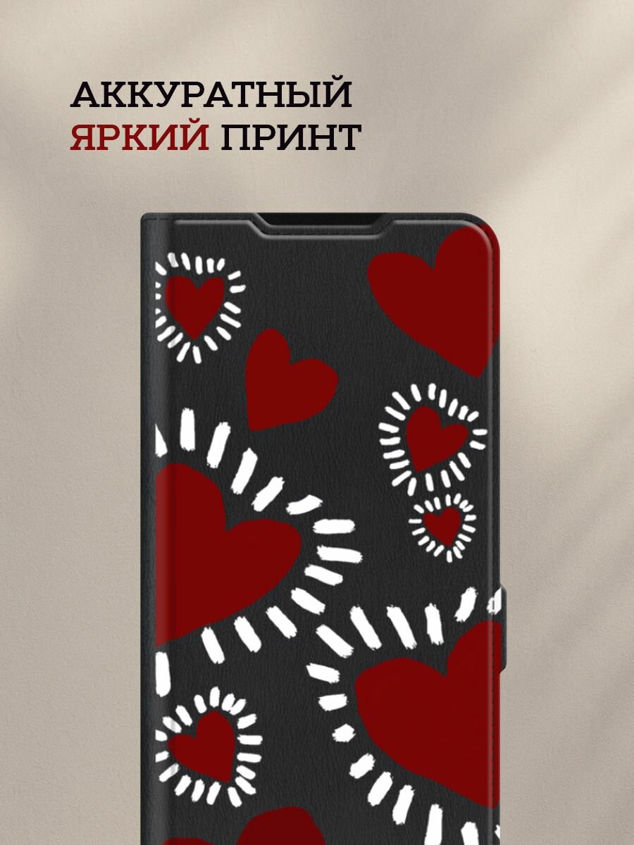 Чехол-книжка на Apple iPhone 15 Pro / Айфон 15 Про с принтом Бордовые сердца 2 — фото 1