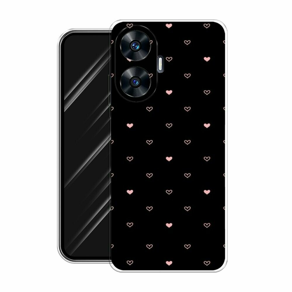 Чехол на Realme C55 / Реалми C55 с принтом "Черный фон и сердечки" — фото 1