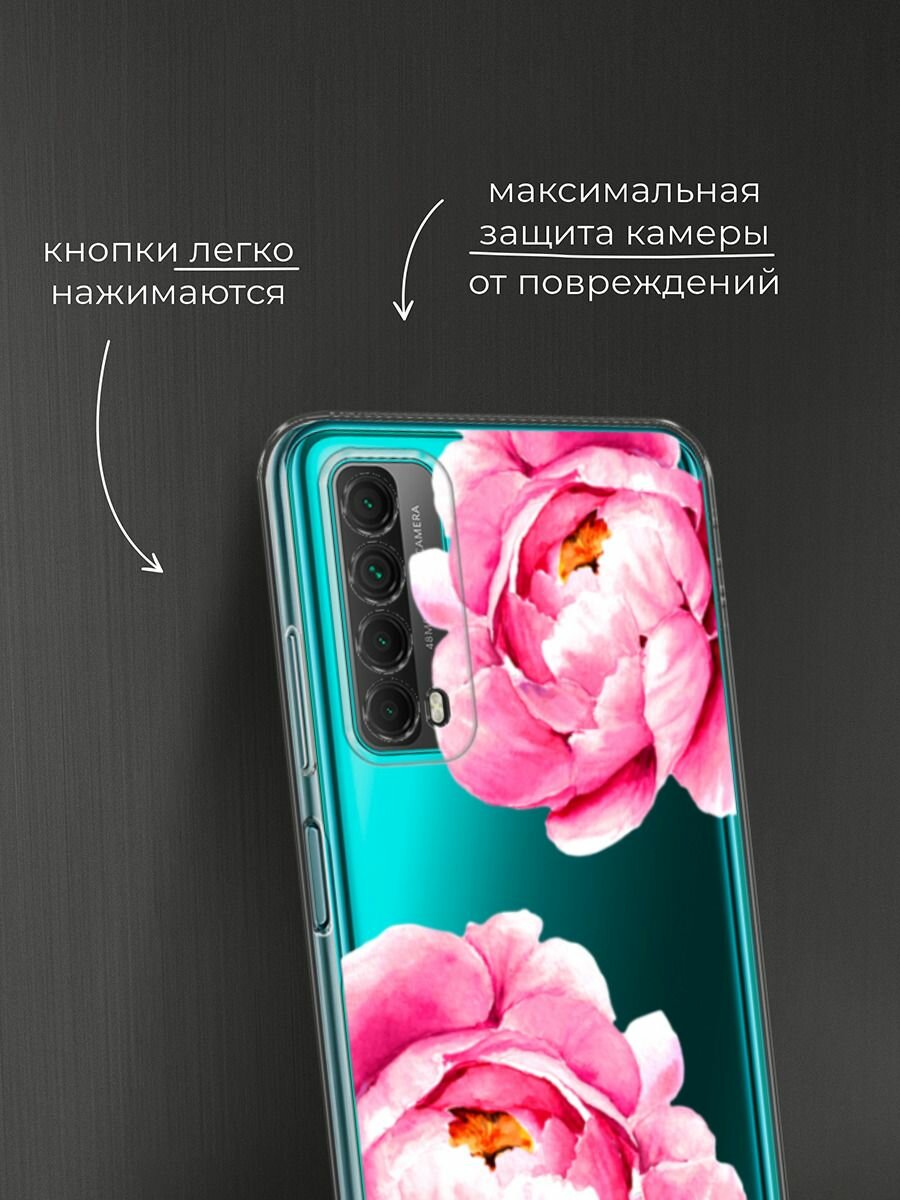 Чехол на Huawei P Smart 2021 / Хуавей П Смарт 2021 с принтом "Open peonies", прозрачный — фото 1