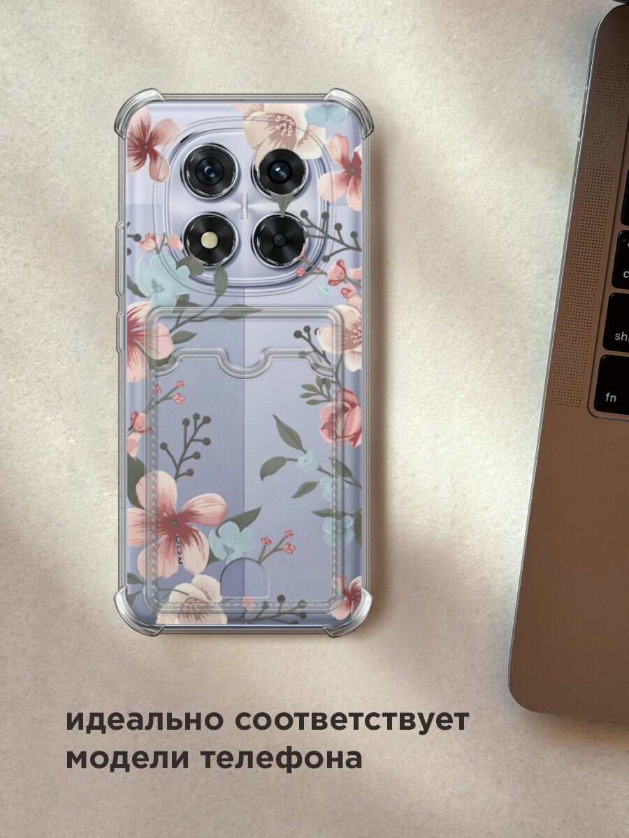 Чехол на Poco X7/Xiaomi Redmi Note 14 Pro 5G (Поко X7) с картой и принтом "Нежная рамка из цветов" — фото 1