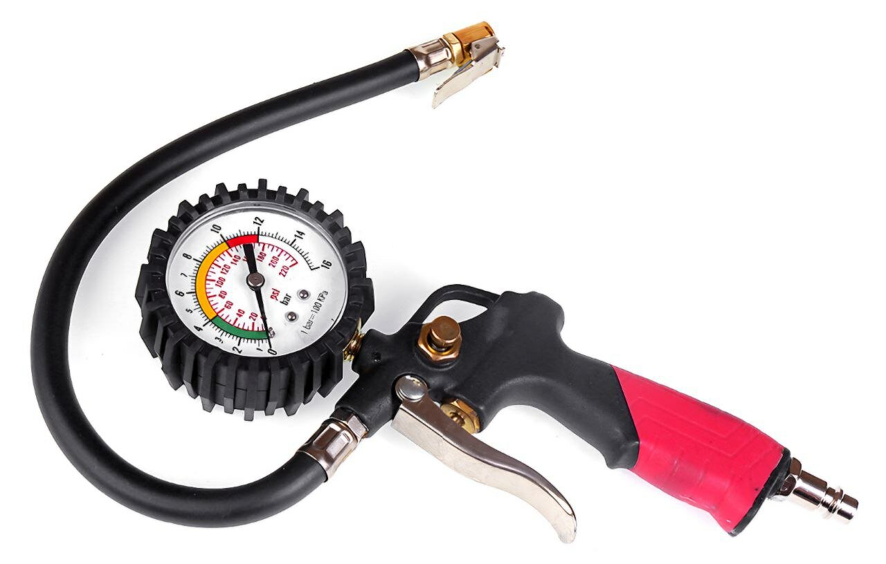 Манометр подкачки шин со шлангом и манометром 16 Атм (ручка паластик)