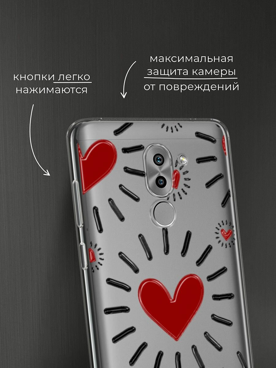 Чехол на Honor 6X / Хонор 6Х с принтом "Бордовые сердца паттерн" — фото 1