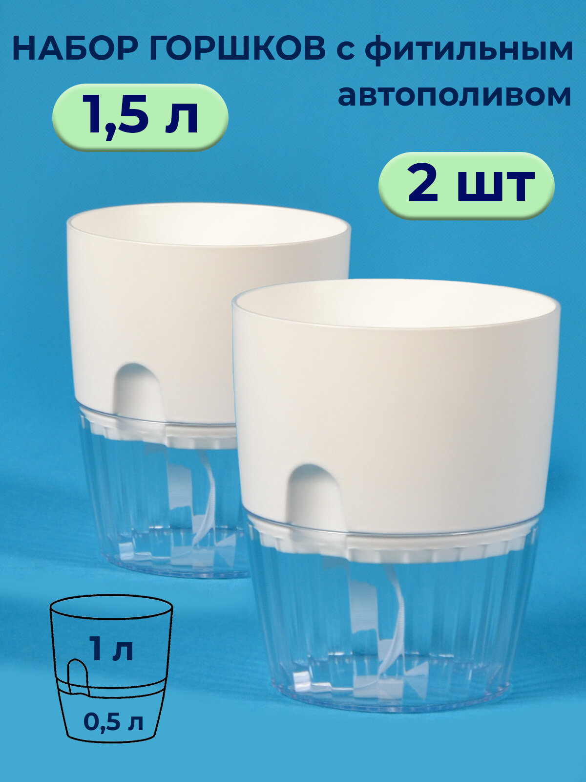 Горшок для цветов комнатных 1 л + кашпо 0,5л / 2 шт в наборе