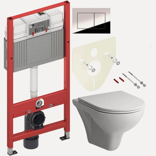 Изображение товара Комплект 2 в 1 Унитаз подвесной AM.PM Gem C901700SC, безободковый / Инсталляция с кнопкой TECE Now 9400412 цвет хром