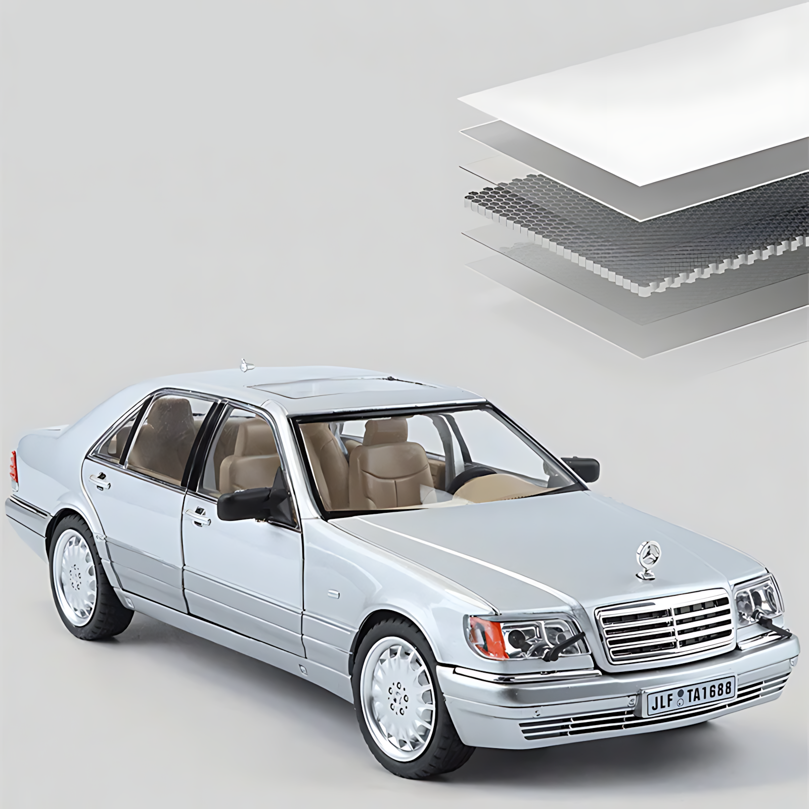 Модель Mercedes-Benz W140 S320, металлический корпус, 1/24 масштаба, серый