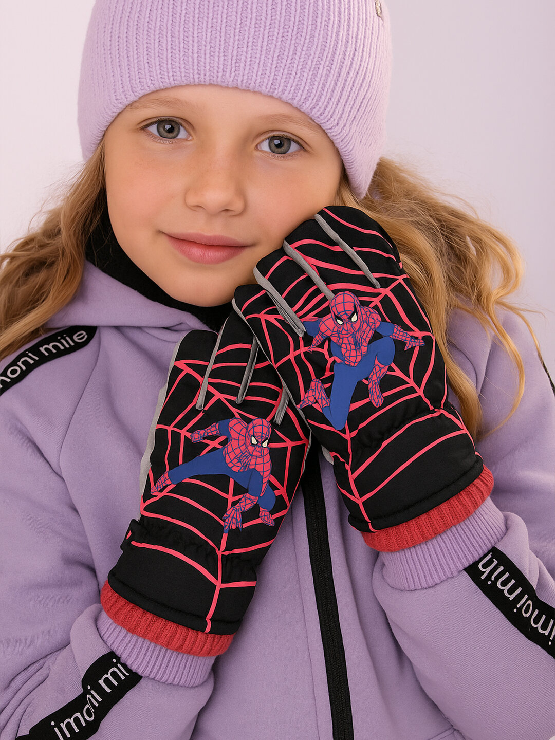 Перчатки  spiderman для взрослых и детей, размер 3, черный