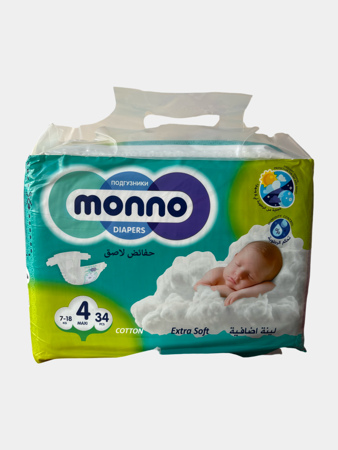 Подгузники Monno с липучками для детей, 4 размер, 34 штук, 7-18 кг.