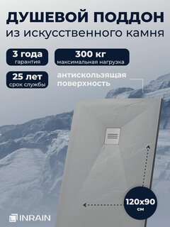 Изображение товара Поддон для душа 120х90 INRAIN из искусственного камня Серый прямоугольный
