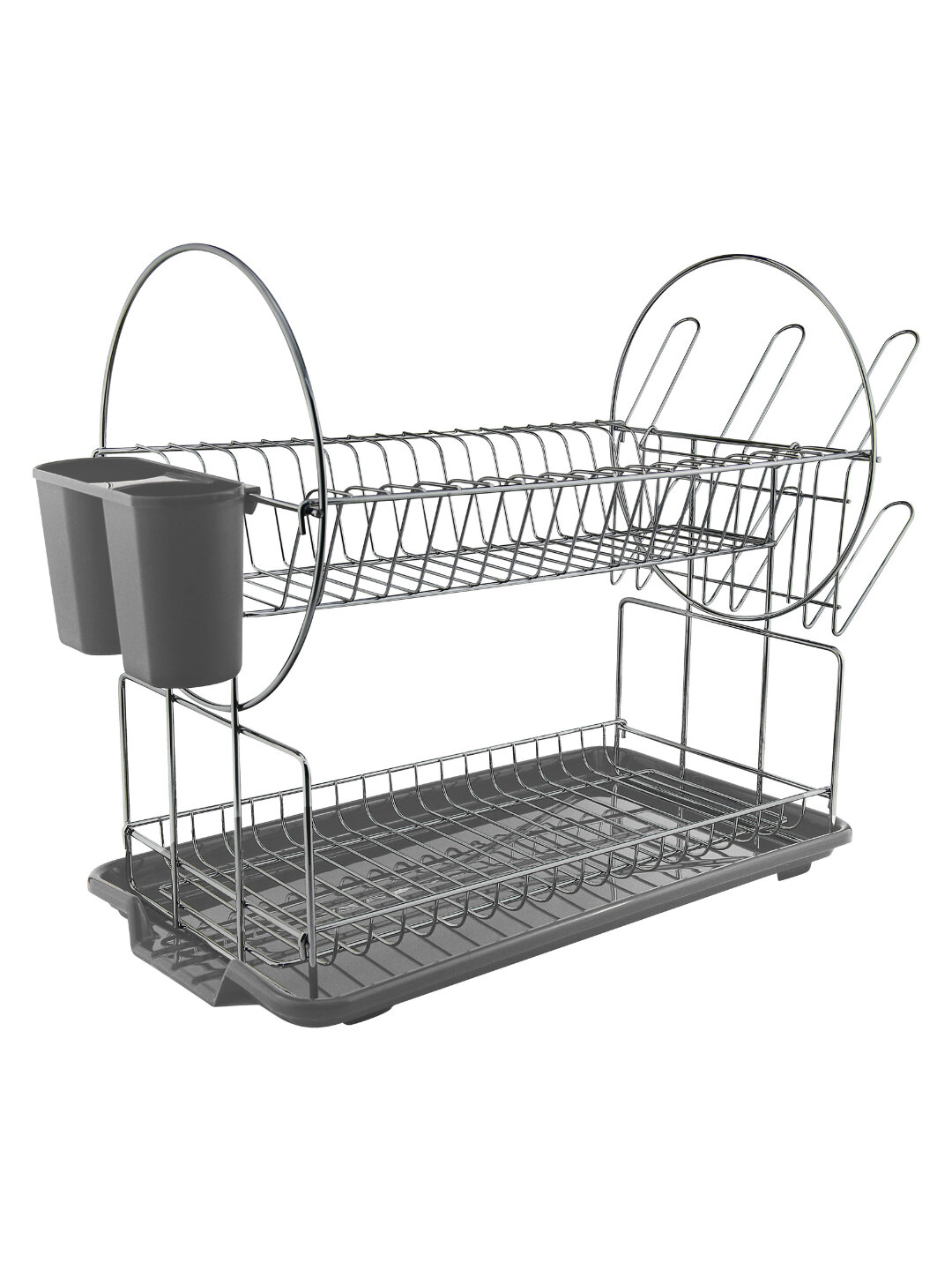 Двухъярусная сушилка для посуды HausRoland, с поддоном и держателями - Серый