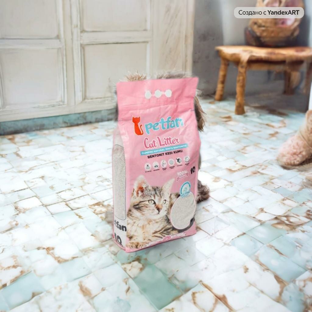 Наполнитель для кошачьих туалетов "петфан", 10л, натуральный, без запаха, белый бентонит