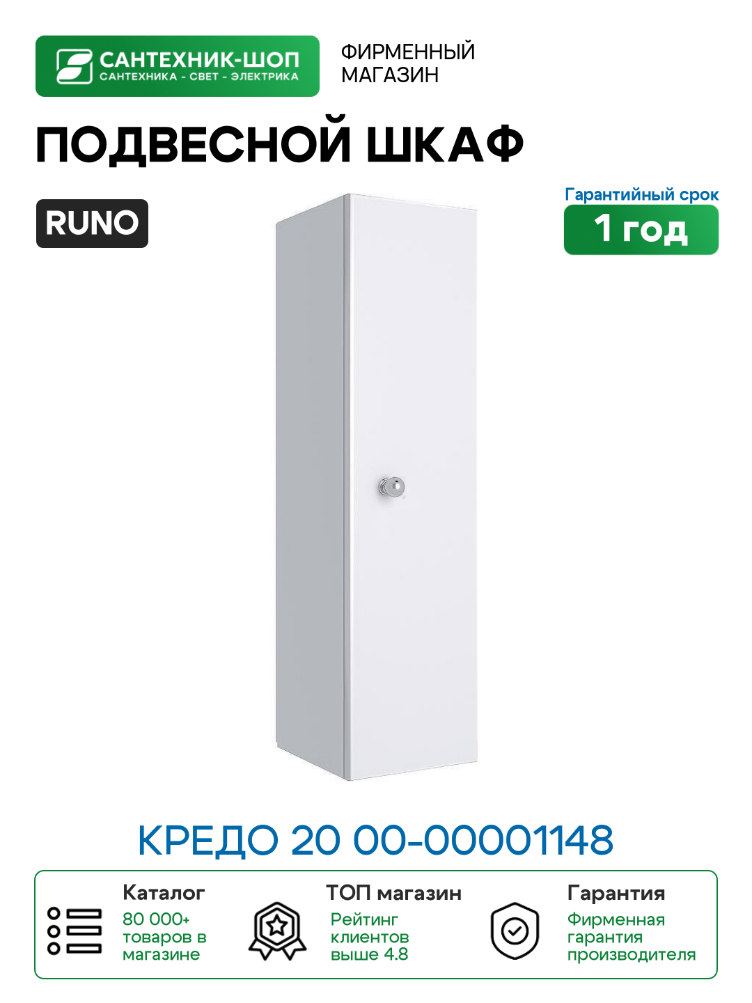 Подвесной шкаф Runo Кредо 20 00-00001148 Белый