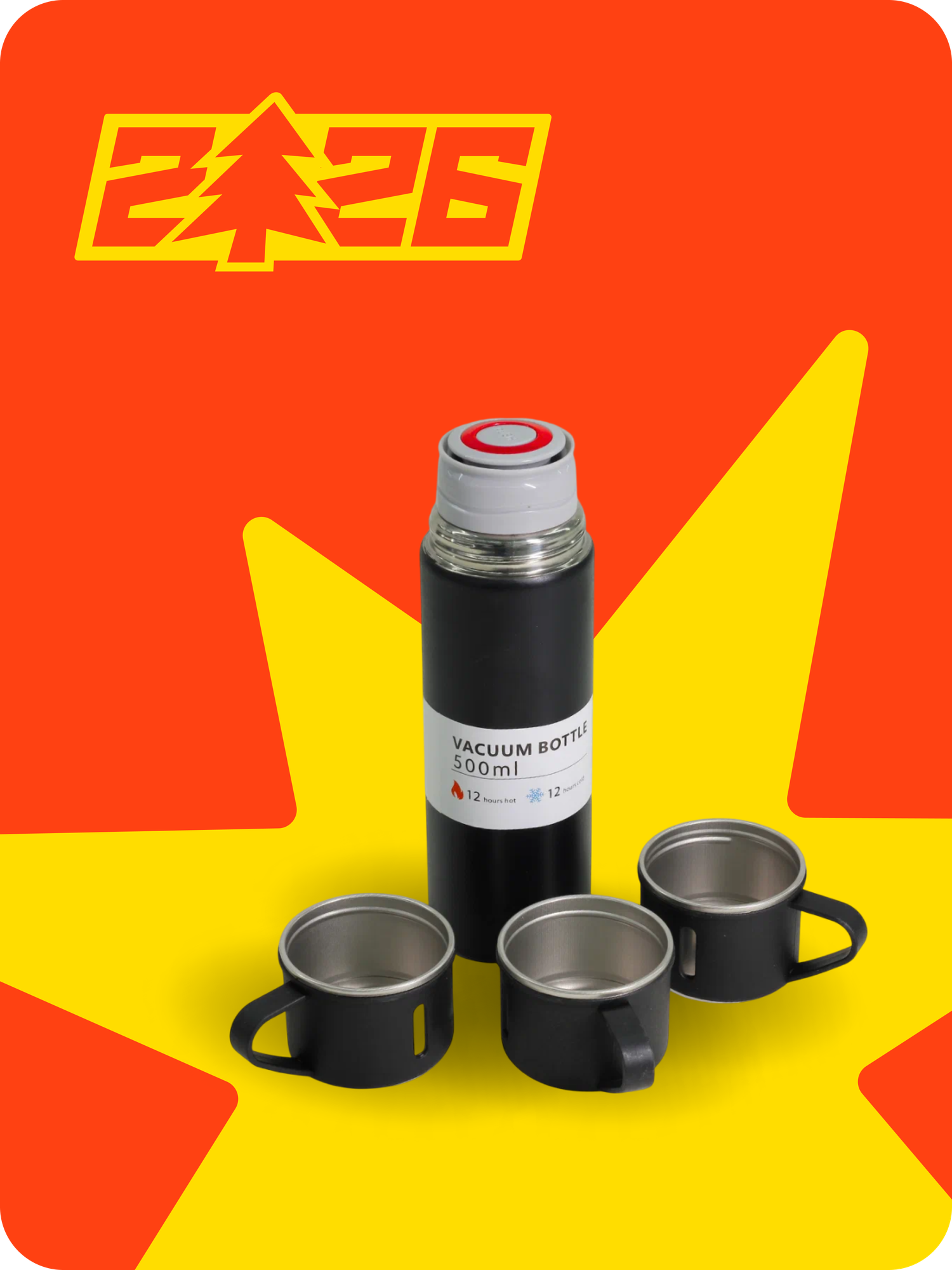 Термос-термокружка для напитков, набор с 3 чашками, 500 мл , подарочный