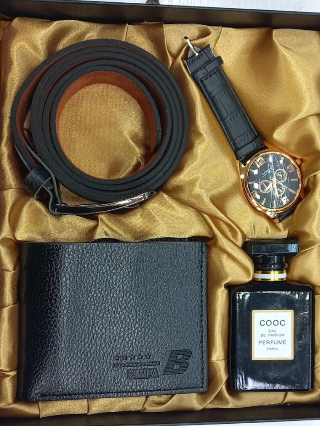 Подарочный набор для мужчин, часы мужские, ремень, кошелёк, духи,