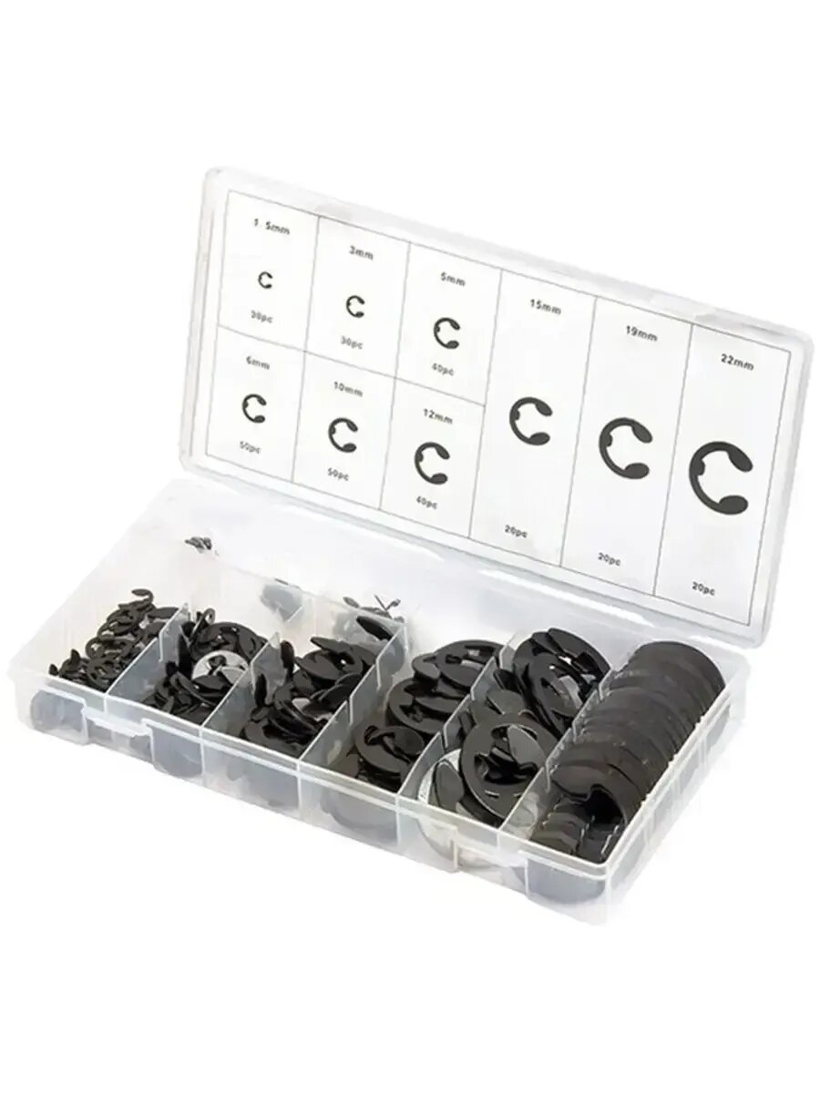 Стопорные кольца, 1.5-22 мм, 300 предметов, СИБРТЕХ 47601