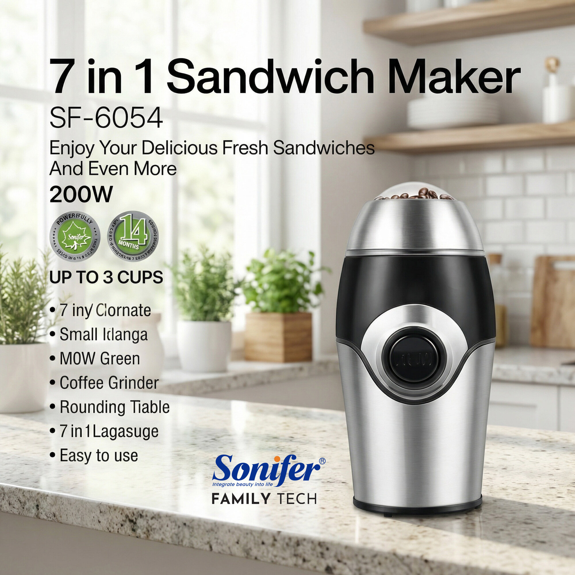 Кофемолка электрическая Sonifer SF-3507, Кофемолка для кофе и специй