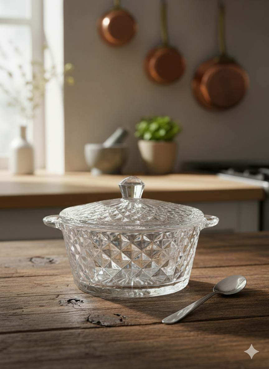 Стеклянная кастрюля с крышкой из жаропрочного стекла для приготовления и подачи блюд, объём 1200 мл (X-GL5)