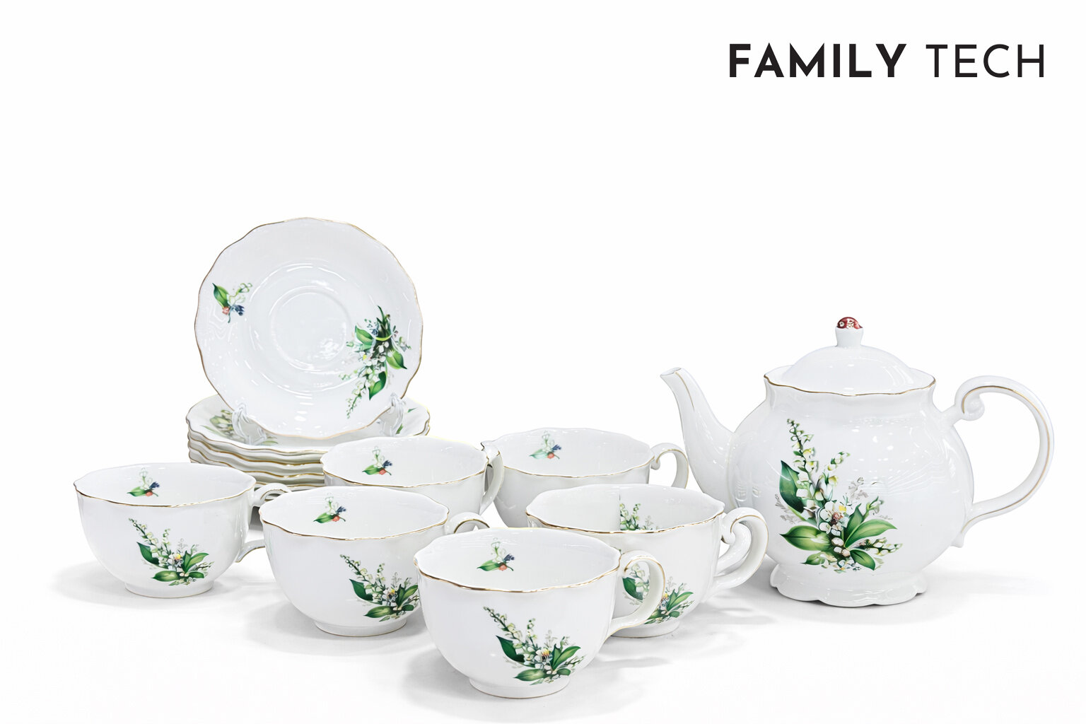 Чайный сервиз Royal Leaf 14 предметов, Фарфоровый сервиз Elegant Garden 14 PCS, Премиум чайный набор Floral 14 предметов