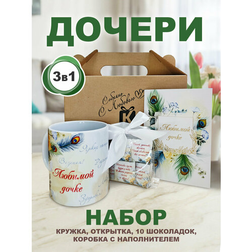 фото Подарочный набор дочери на день рождения с кружкой дочке, открыткой и молочным шоколадом с пожеланиями cool gifts