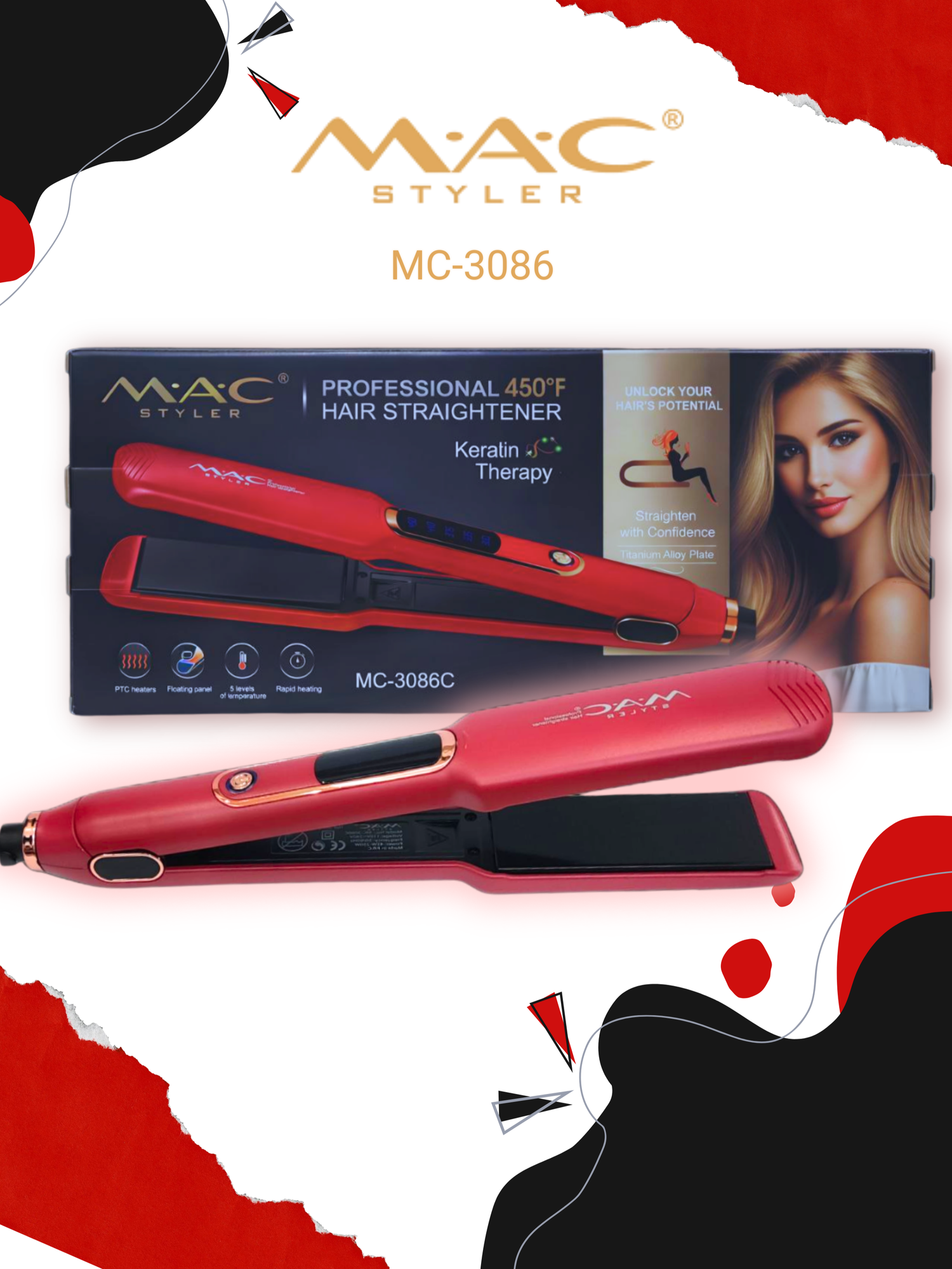 Выпрямитель волос MAC Styler MC-3086, профессиональный, для волос