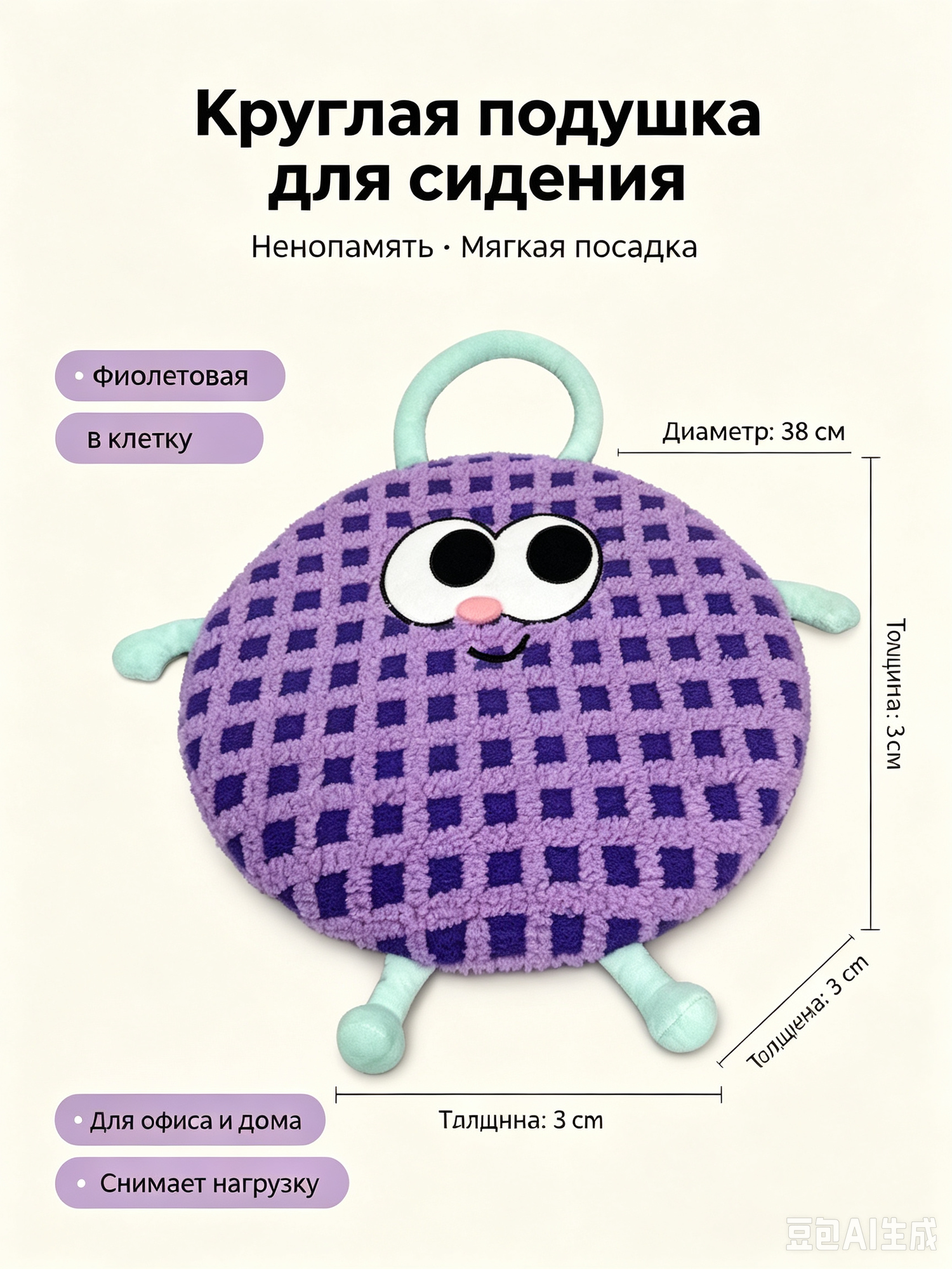 Мягкая сиденье-подушка с узором в клетку, пенопамять, диаметр 38 см, для дома, школы и рабочего кресла