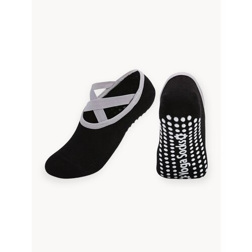 Носки противоскользящие для йоги фитнеса и пилатеса. Черные с лямками