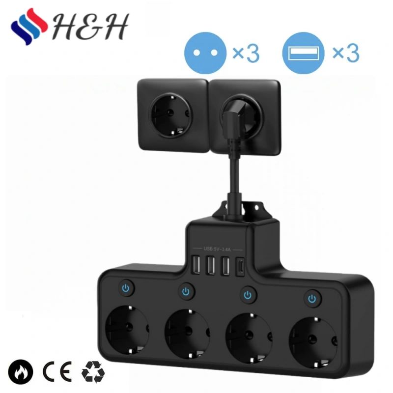 Многофункциональная настенная розетка с 4 розетками, 4 USB-портами, адаптером 8-в-1USB с защитой от перегрузки, подходит для смартфонов и планшетов