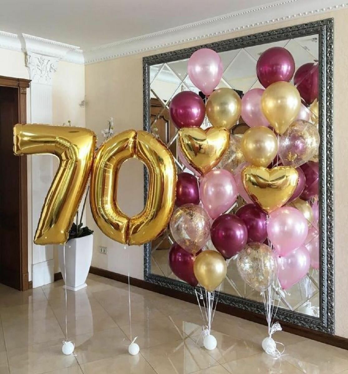 Шар воздушный фольгированный Цифра 70, цвет золотой 42"/106 см (шз7)(шз0)