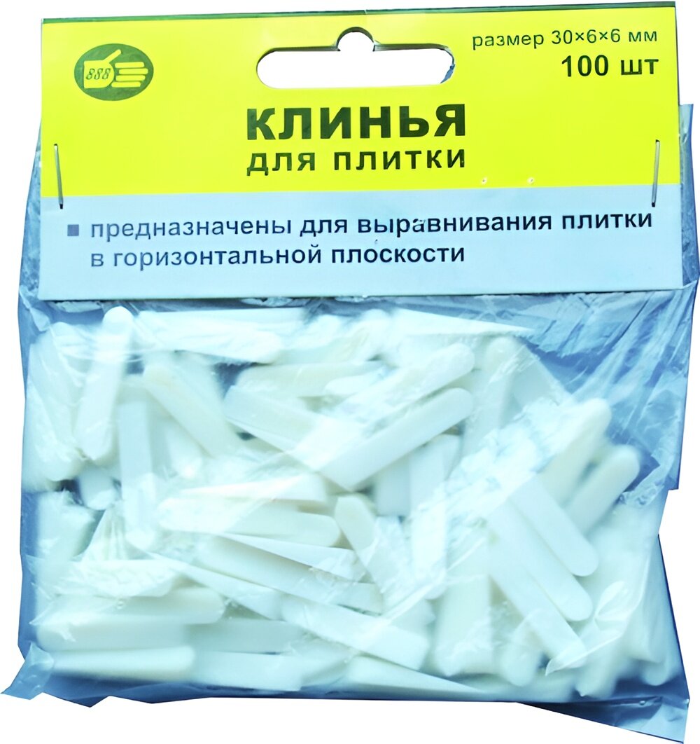Клинья для укладки плитки пластм. 30х6х6мм (100шт) белый 
