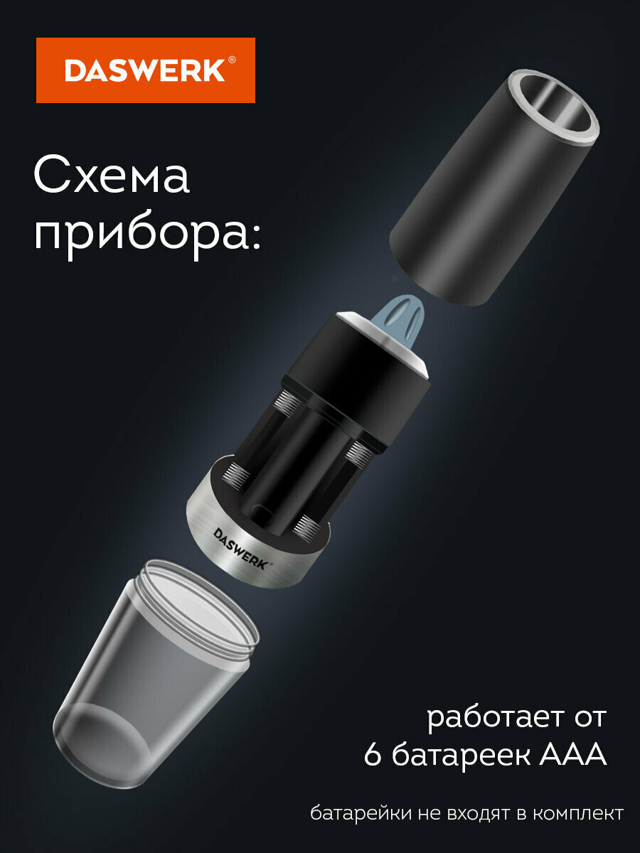 Картинки Мельница для специй и соли электрическая гравитационная, измельчитель кухонный для приправ с подсветкой, набор 2 штуки, Daswerk (Дасверк) PM-6, 456624