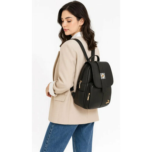 Рюкзак женский городской, кожаный, влагонепроницаемый, черный