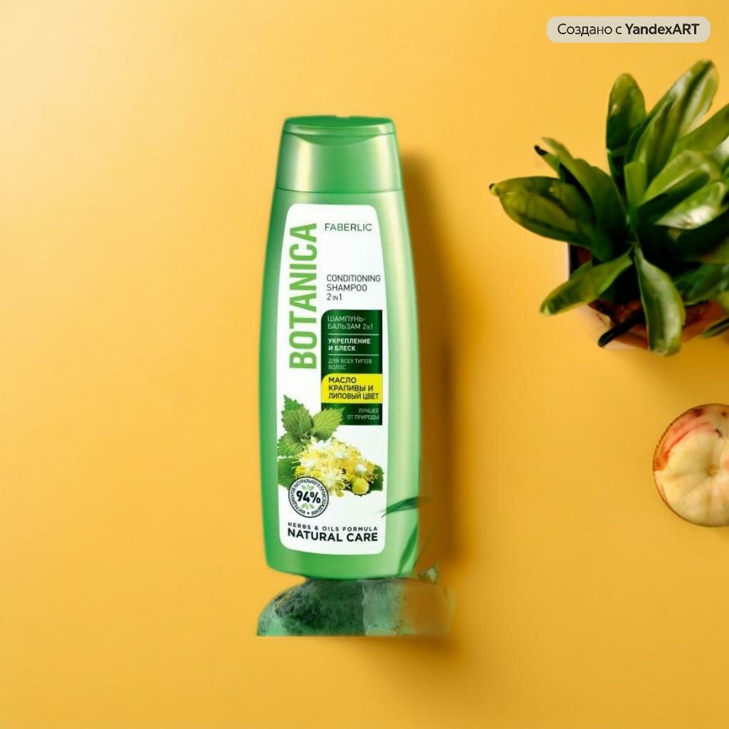 Шампунь-бальзам 2 в 1 для всех типов волос «Укрепление и блеск» Botanica, Faberlic, 400 мл