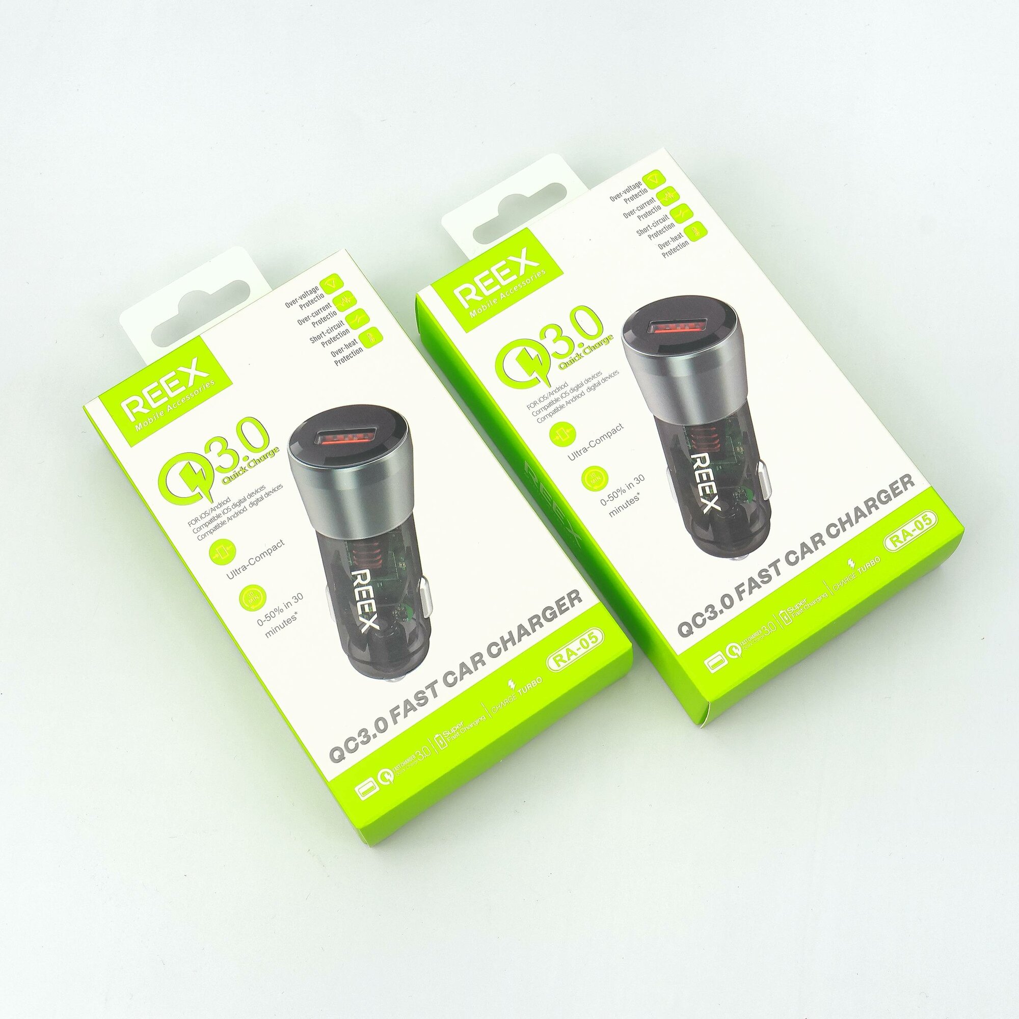 Универсальное Автомобильное Зарядное Устройство REEX RA-05, 3 Гнезда, 2 USB-порта, Черное