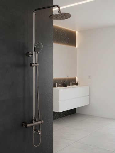 Изображение товара Душевая система Vessel со смесителем нержавеющая сталь VST250VSLGM, Gun Metal, цвет оружейная сталь