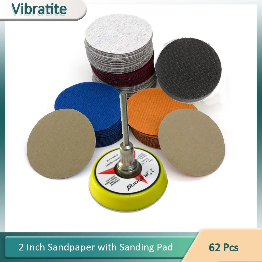 62 шт 2 дюйма 50 мм водонепроницаемая наждачная бумага шлифовальный диск петля с крючком шлифовальная подушечка с хвостовиком 3 мм мягкая интерфейсная подушечка для шлифования дерева металла 1500
