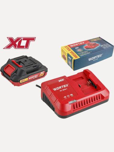 Изображение товара Комплект WORTEX аккумулятор 18В 2Ач и зарядное устройство 1х2 А для линейки инструментов WORTEX XLT (2329017)