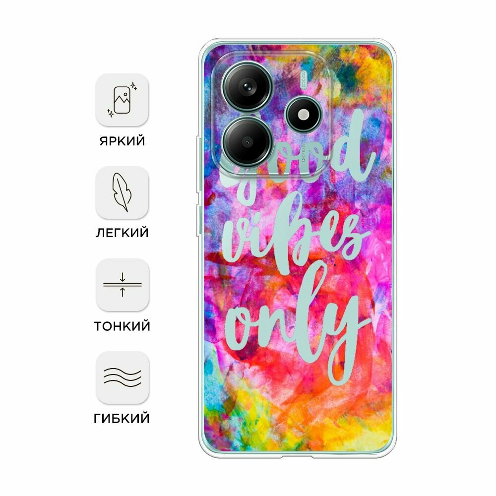 Чехол на Xiaomi Redmi Note 14 4G / Редми Нот 14 4G с принтом Good vibes only радуга, прозрачный — фото 1