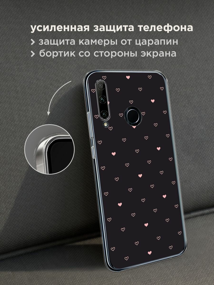 Чехол на Honor 10i/20 Lite 2019/20e/Huawei P Smart Plus 2019 / Хонор 10i с принтом "Черный фон и сердечки" — фото 1