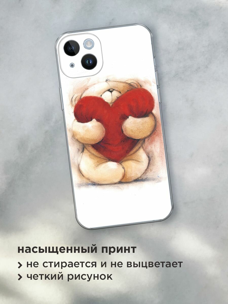 Чехол на Apple iPhone 14 Plus / Айфон 14 Плюс с принтом "Мишка с сердцем 1" — фото 1
