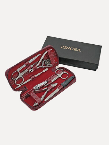 Изображение товара Маникюрный набор Zinger 7106, 8 предметов, медицинская сталь, серебристый/бордовый крокодил