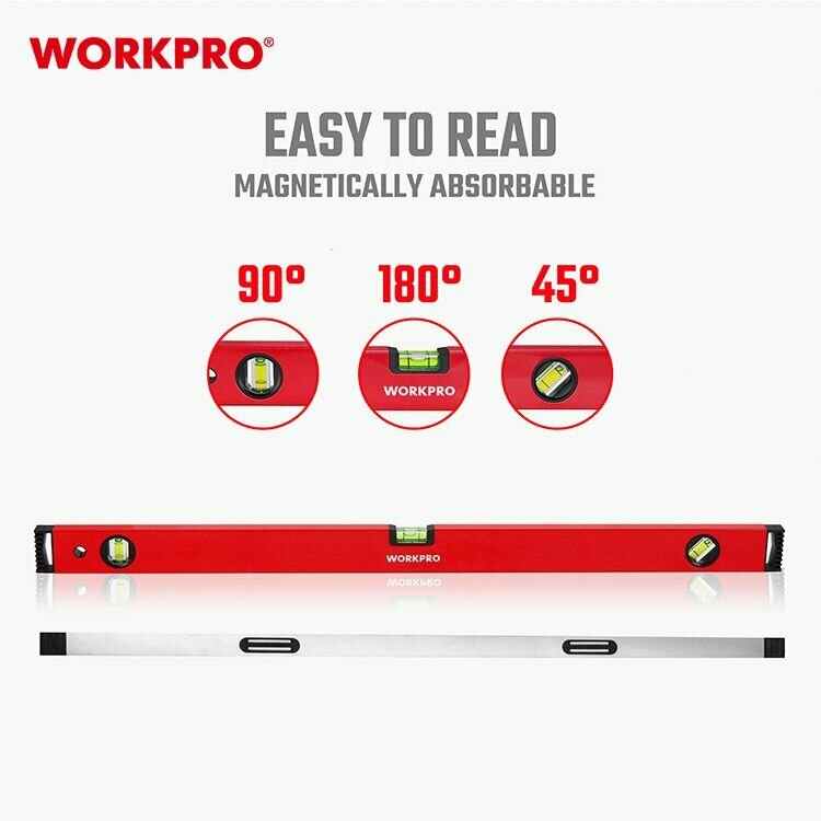 Уровень магнитный, алюминиевый, длина 800 мм, WORKPRO, WP262012