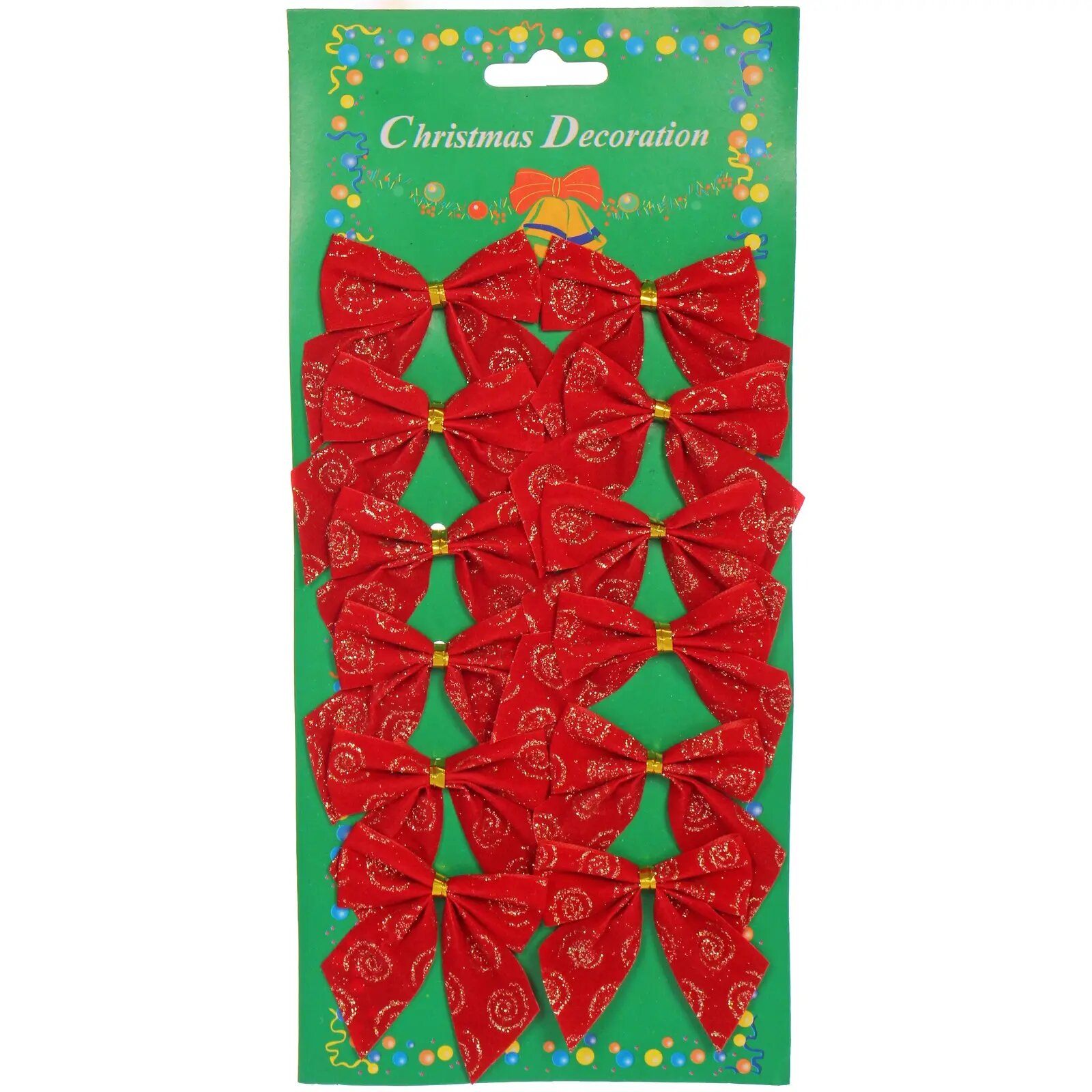 Бант декоративный для ёлки, красный бархат с золотом, 6см, 12 шт, пвх/текстиль, праздничное оформление