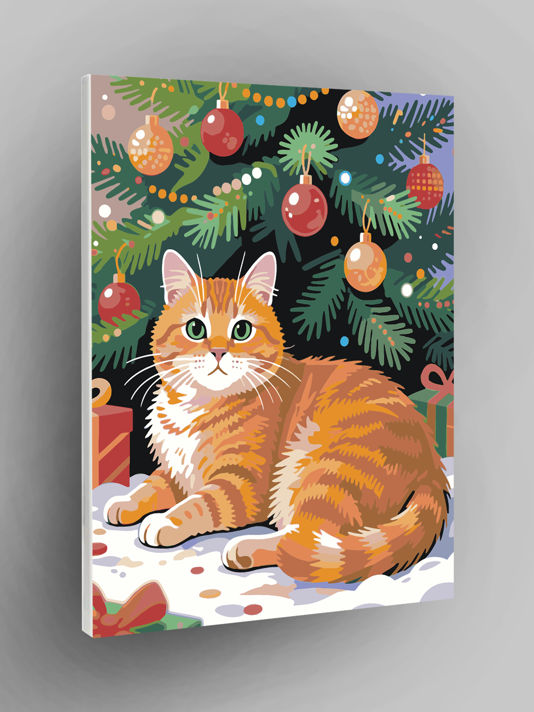 Картина по номерам "Кот под ёлкой", Новый год, Зима, 40×50 см, раскраска на холсте, набор для рисования