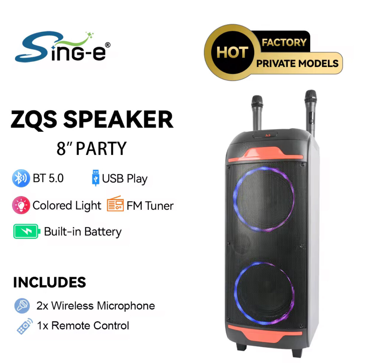 Sing-e, ZQS8248, мультимедиа акустическая система, SUPER BASS, 5000 мАч, Праздничное настроение всегда с вами!